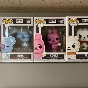 Funko Pop BTS BT21 Koya Cooky RJ Figures - Blue, Pink, White